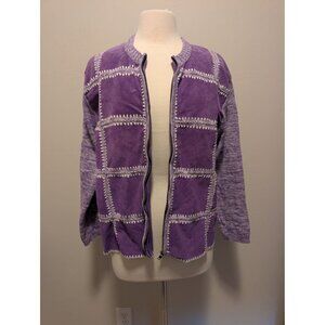 Purple Terazzo Womens Patchwork Design Cardigan With Zipper Closure XL Leather